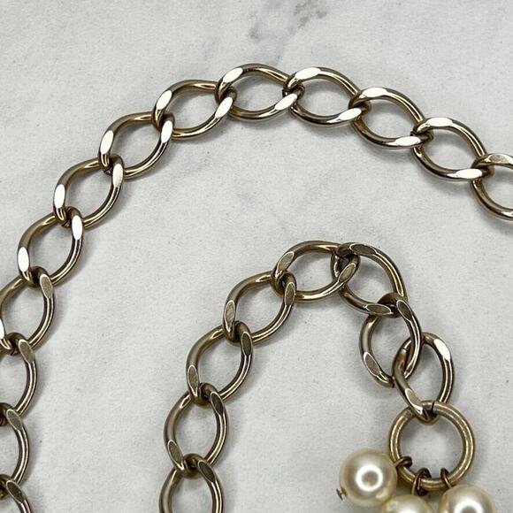 Gold Tone Faux Pearl Charm Chain Link Belt - XS Small (S) ✨ - Picture 6 of 9